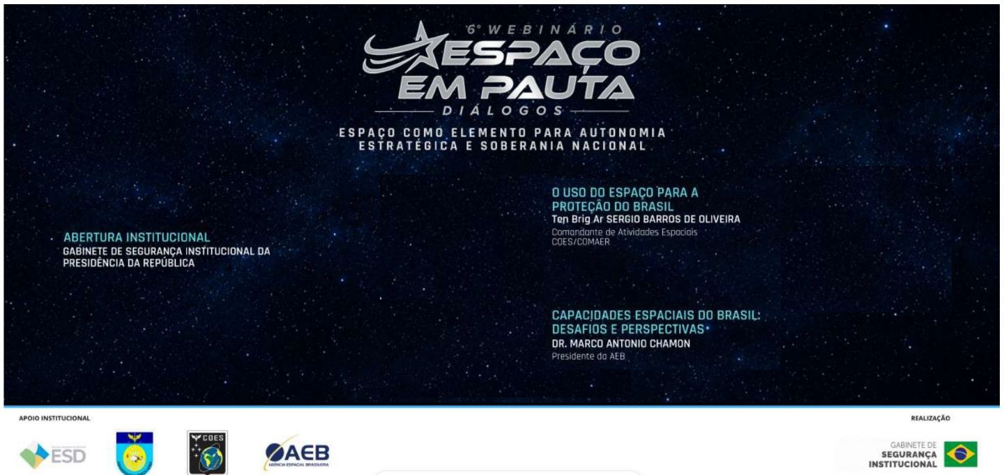 Banner do 6º Webinário Espaço em Pauta – Diálogos: Espaço como Elemento para Autonomia Estratégica e Soberania Nacional, 3 de setembro de 2026